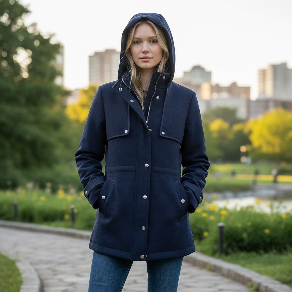 Morgan de Toi Women Marine Navy Blue‎ Hooded Parka Jacket Size 38